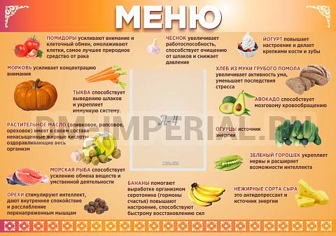Информационные стенды, Оформление стендов для сада, Меню ШК-3016