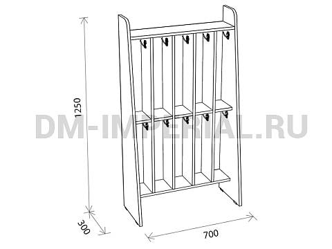 Оснащение детских садов, Шкафы, Шкаф для полотенец 2-х ярусный 5-ти секционный ШП-005-5