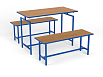Стол обеденный со скамейками 4 ножки (бук, каркас синий)