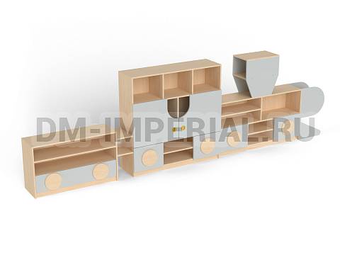 Оснащение детских садов, Шкафы, Стеллаж Паровозик с 1-им вагоном ШС-002-1