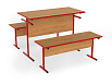 Стол обеденный со скамейками (бук, каркас красный)