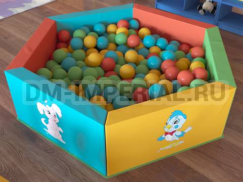 Оснащение детских садов, Мягкие модули, Сухой бассейн Шестигранник с рисунком ММ-СБ-045