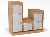 Стеллаж для хранения трехсекционный, разноуровневый, вар. 3, высота 1000 (каркас бук, средние контейнеры)