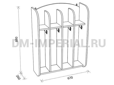 Оснащение детских садов, Шкафы, Шкаф для полотенец навесной Волна 4-х секционный ШП-003-4